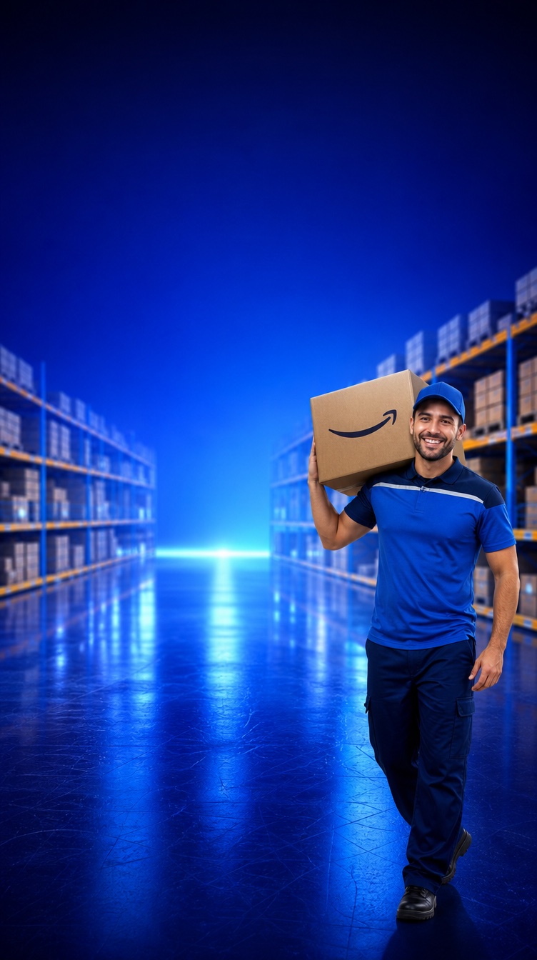 Amazon delivery driver carrying a box